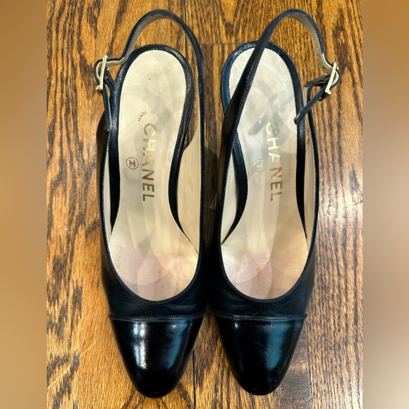 CHANEL Shoes - Chanel vintage black leather sling back pumps heels with original box